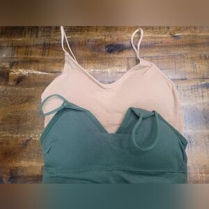 Green and Tan Ribbed Bralette Set